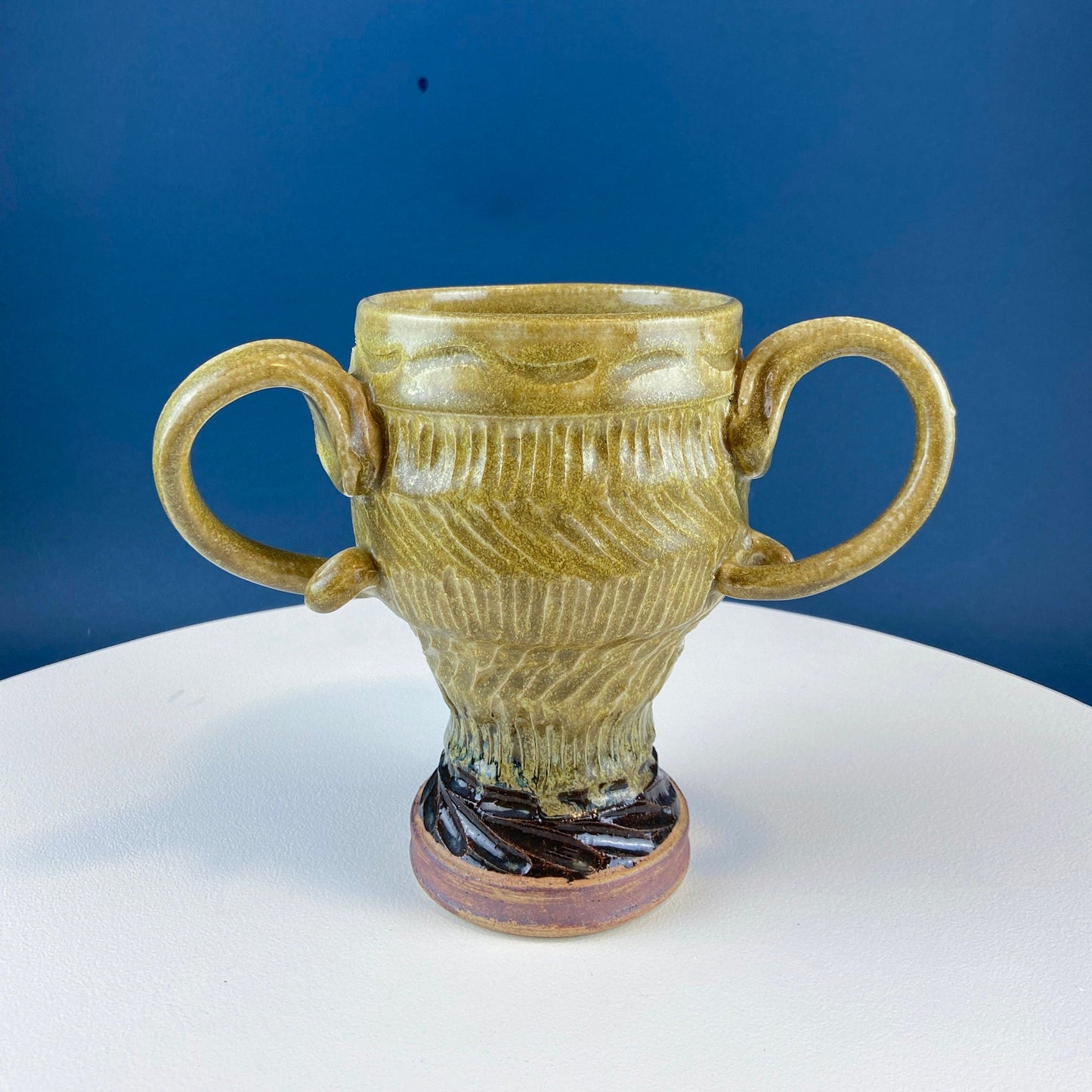 Clay Pot with Large Ears. Rustic Hand Made Flower Vase. Rustic Home Cabin Decor. Modern Farmhouse. Florist Supplies. Beautiful Olive Color. - Tampa Home & Garden Store