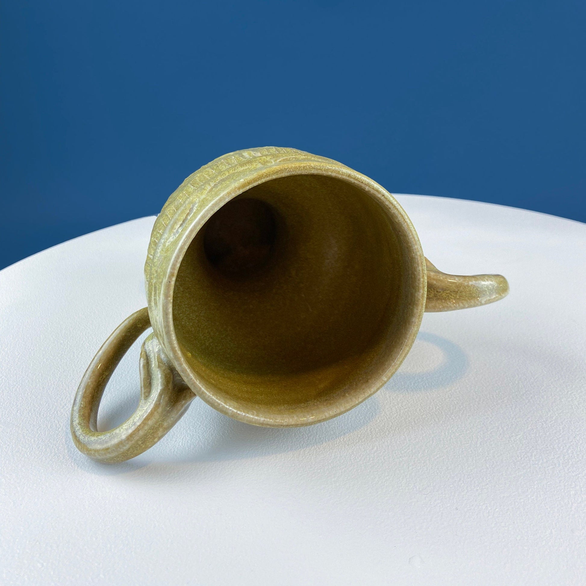 Clay Pot with Large Ears. Rustic Hand Made Flower Vase. Rustic Home Cabin Decor. Modern Farmhouse. Florist Supplies. Beautiful Olive Color. - Tampa Home & Garden Store
