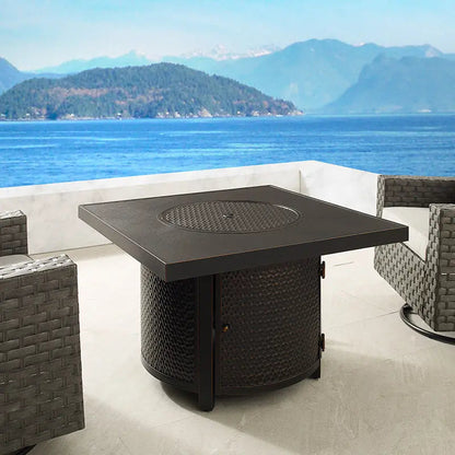 Clayton 40" Round Hammered Aluminum Convertible Gas Fire Pit Table - Tampa Home & Garden Store
