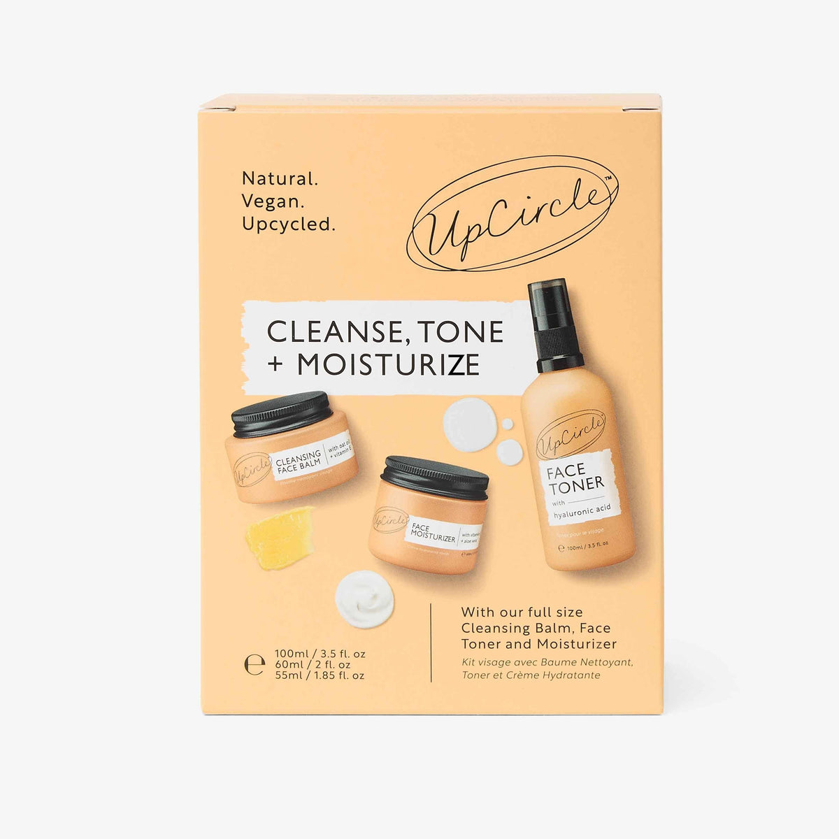 UpCircle Cleanse, Tone + Moisturize Set; vegan upcycled kit with cleansing balm & toner on Tampa Home & Garden Store
