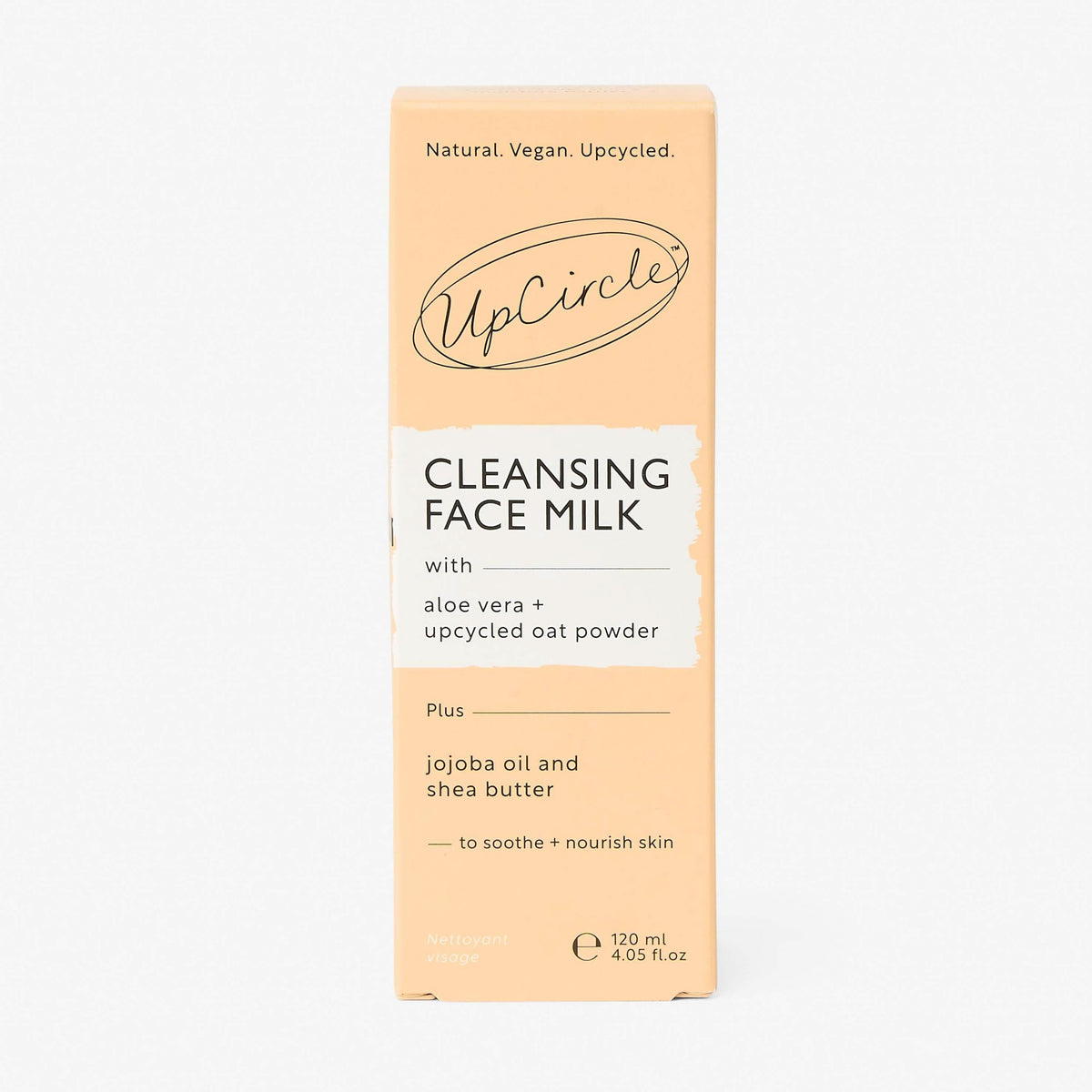 UpCircle Cleansing Face Milk box in peach packaging with logo and aloe vera and oat powder on Tampa Home & Garden Store