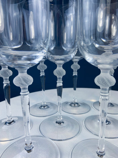 Clear Crystal Wine Goblets with Frosted Leaf Ball on the Stems. Stunning Sasaki Isabelle 8" Glassware. Long Ping. Set Of 10. - Tampa Home & Garden Store