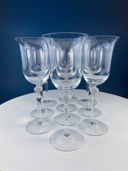 Clear Crystal Wine Goblets with Frosted Leaf Ball on the Stems. Stunning Sasaki Isabelle 8" Glassware. Long Ping. Set Of 10. - Tampa Home & Garden Store