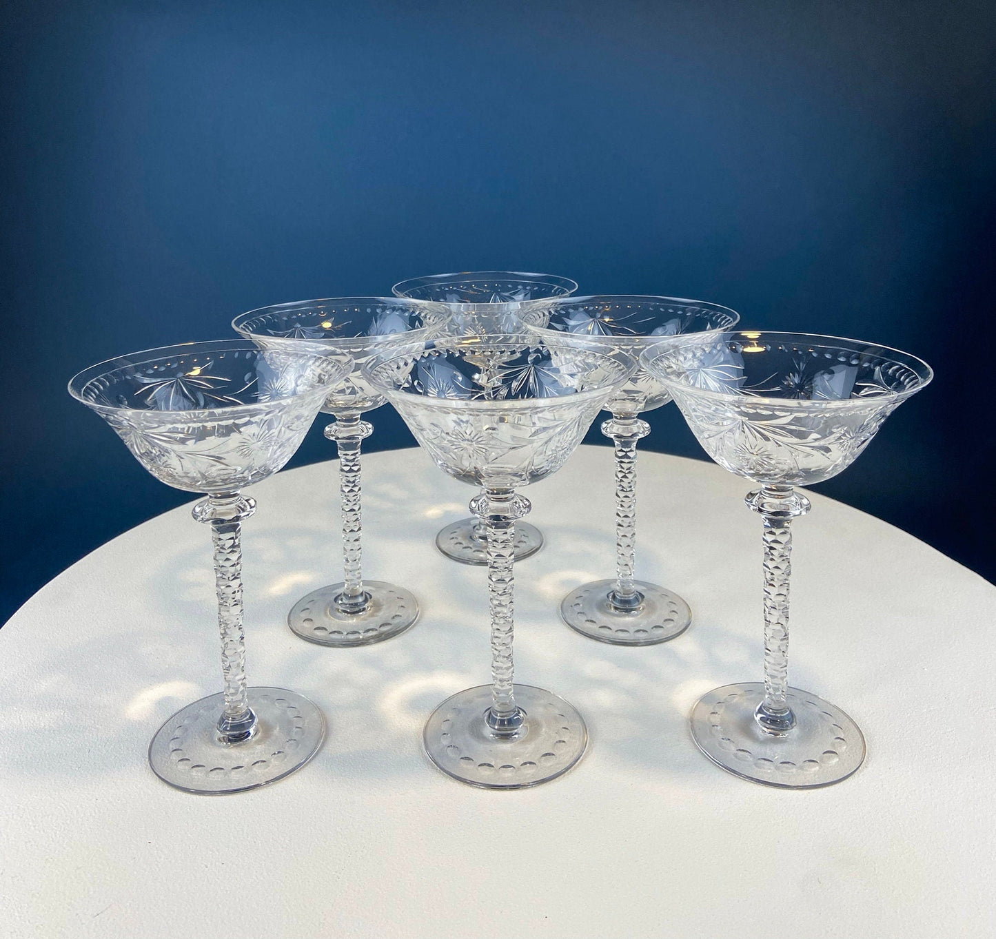 Clear Crystal Wine Goblets with Frosted Leaf Ball on the Stems. Stunning Sasaki Isabelle 8" Glassware. Long Ping. Set Of 10. - Tampa Home & Garden Store
