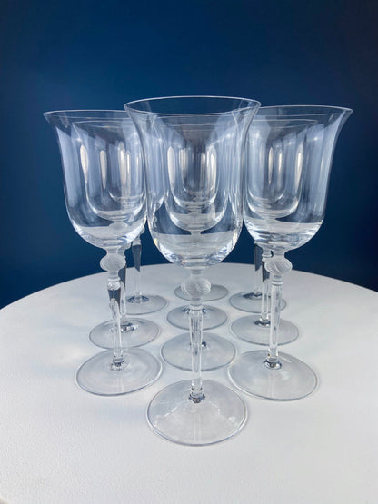Clear Crystal Wine or Water Goblets with Frosted Leaf Ball on the Stems. Stunning Sasaki Isabelle 9" Glassware. Long Ping. Set Of 10. - Tampa Home & Garden Store