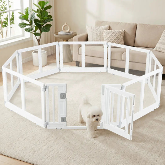 Clear plastic dog playpen with door, 8 panels, DirectDeals in a bright living room on Tampa Home & Garden Store
