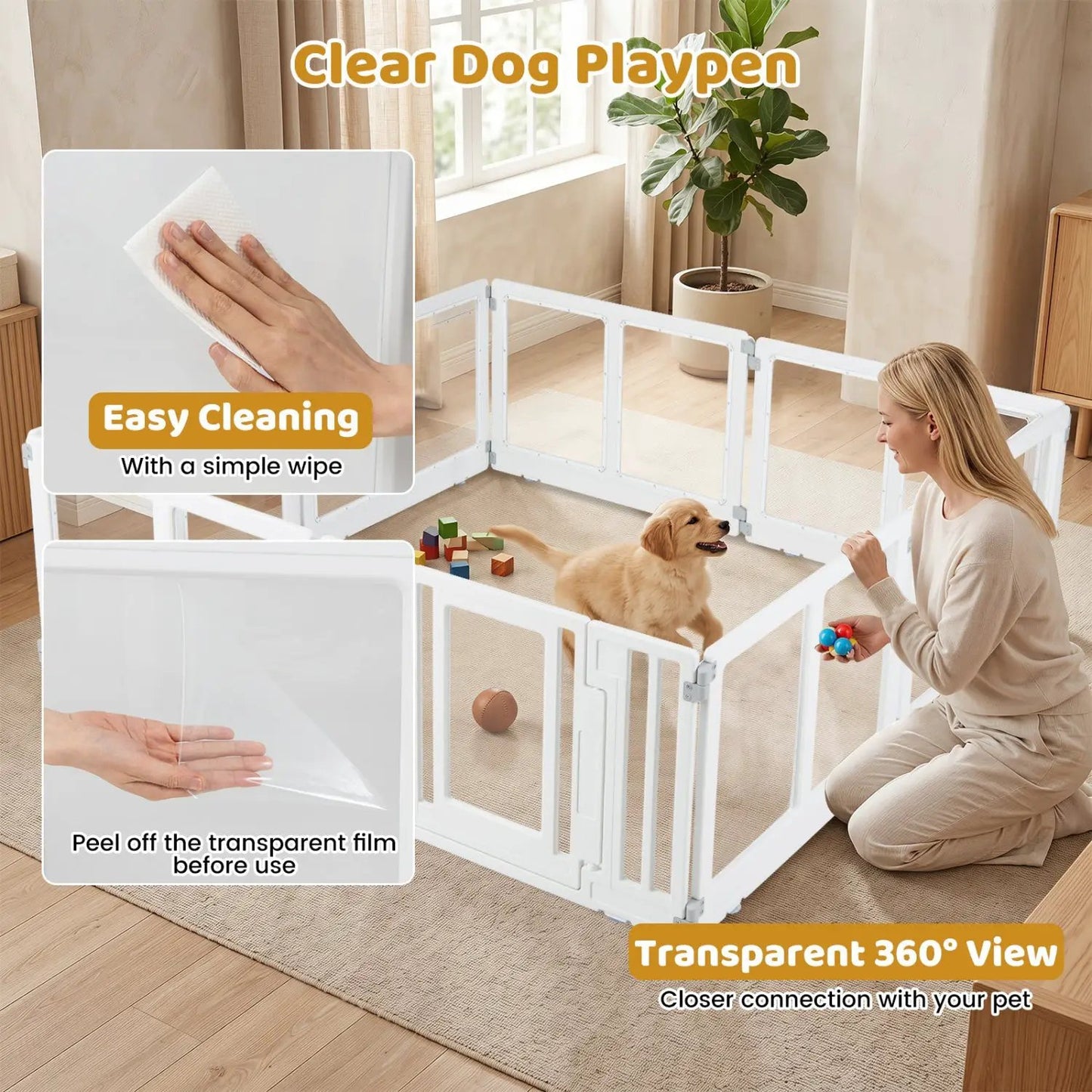 Clear Plastic Dog Playpen With Door 8 Panel