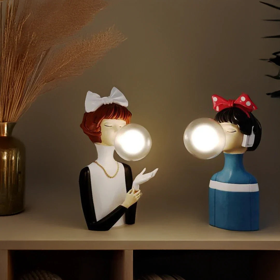 Parisian Bubble Girls Clear Glass LED Table Lamps Moktan Sabai, figurine lamps with round bulbs on Tampa Home & Garden Store