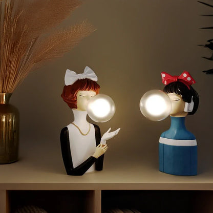 Parisian Bubble Girls Clear Glass LED Table Lamps Moktan Sabai, figurine lamps with round bulbs on Tampa Home & Garden Store