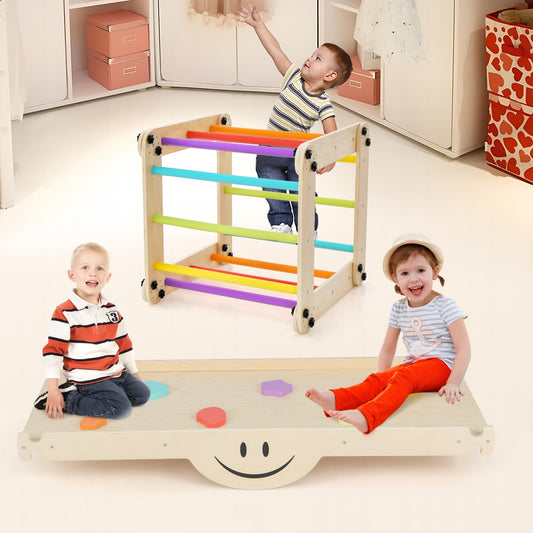 Climbing Triangle Ladder Toy Indoor Jungle Gym with Reversible Ramp-Multicolor - Tampa Home & Garden Store