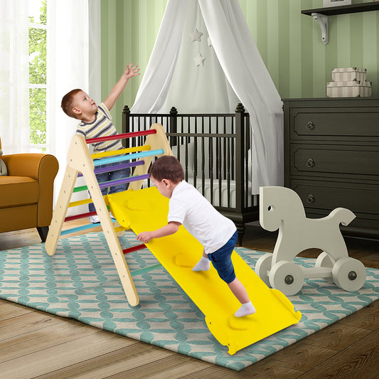 3-in-1 Wooden Climbing Triangle Set Triangle Climber with Ramp-Multicolor - Tampa Home & Garden Store