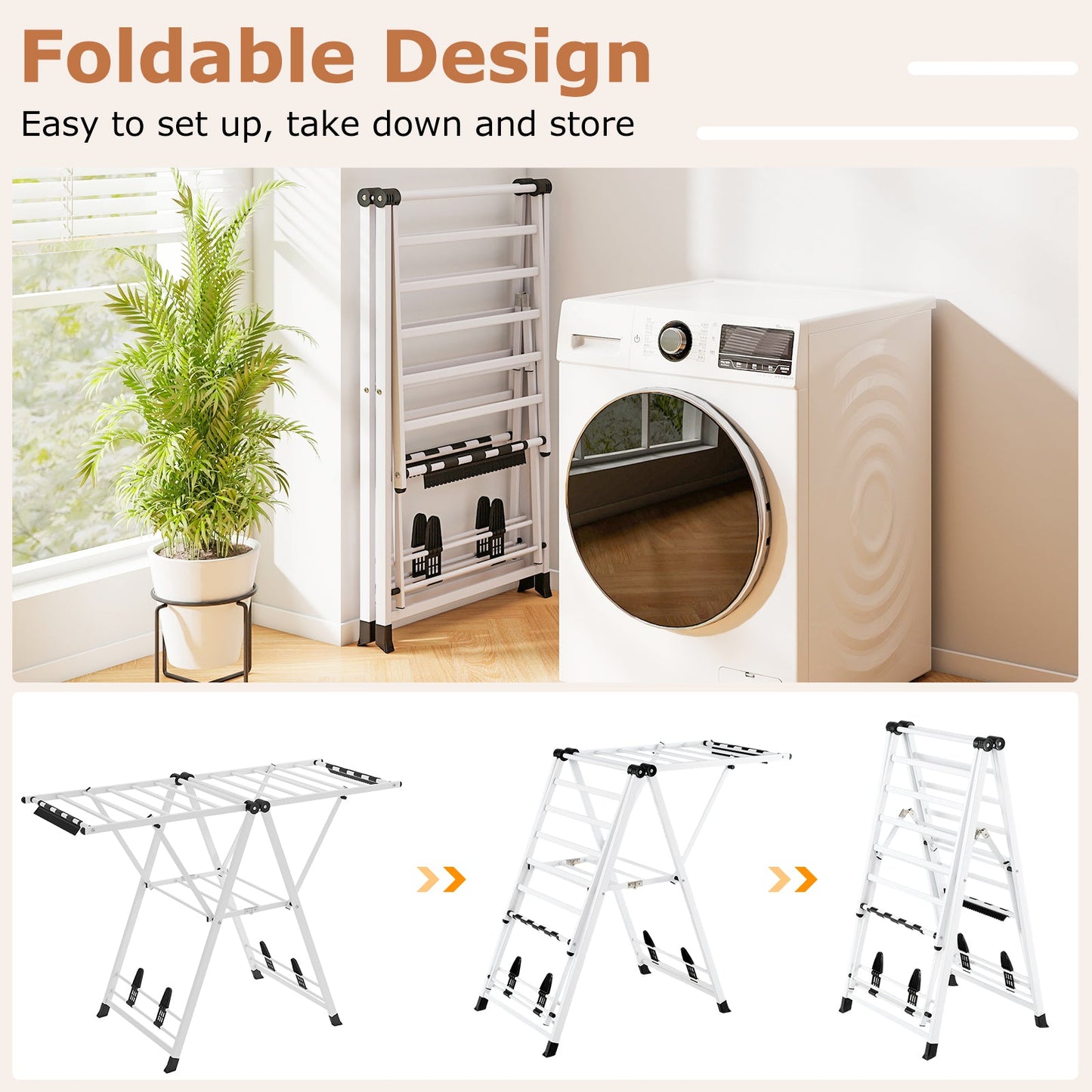 Clothes Drying Rack with Height Adjustable Wings