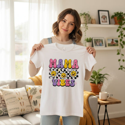 Mama Vibes Checkerboard Cotton Tee Shirt