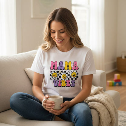 Mama Vibes Checkerboard Cotton Tee Shirt