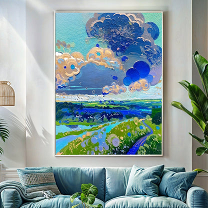 Canvas Print Cloud Dance by Tailored Canvases; blue cloudscape with teal greens on Tampa Home & Garden Store
