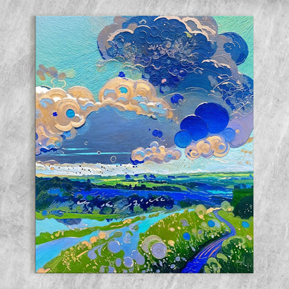 Canvas Print Cloud Dance by Tailored Canvases; blue cloud swirls on teal sky, crafting canvas on Tampa Home & Garden Store