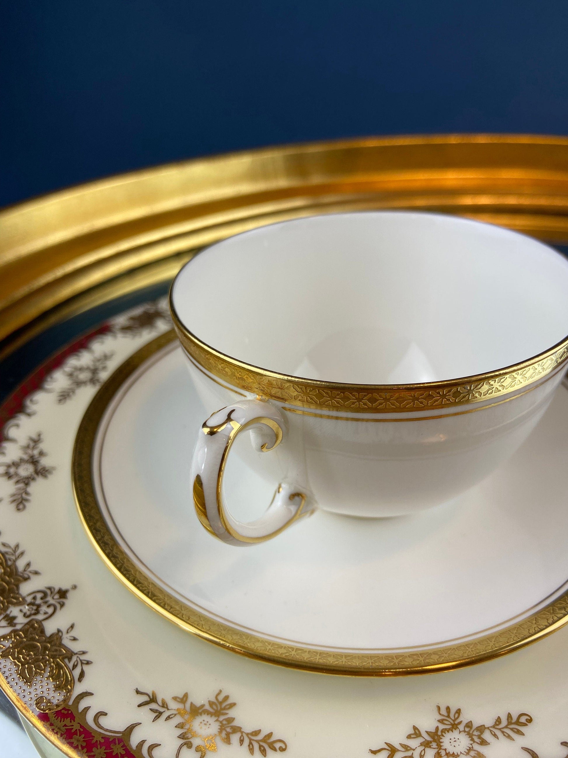 Coalport Elite White Cup and Saucer: Gold Rim Wedding Band China - Tampa Home & Garden Store