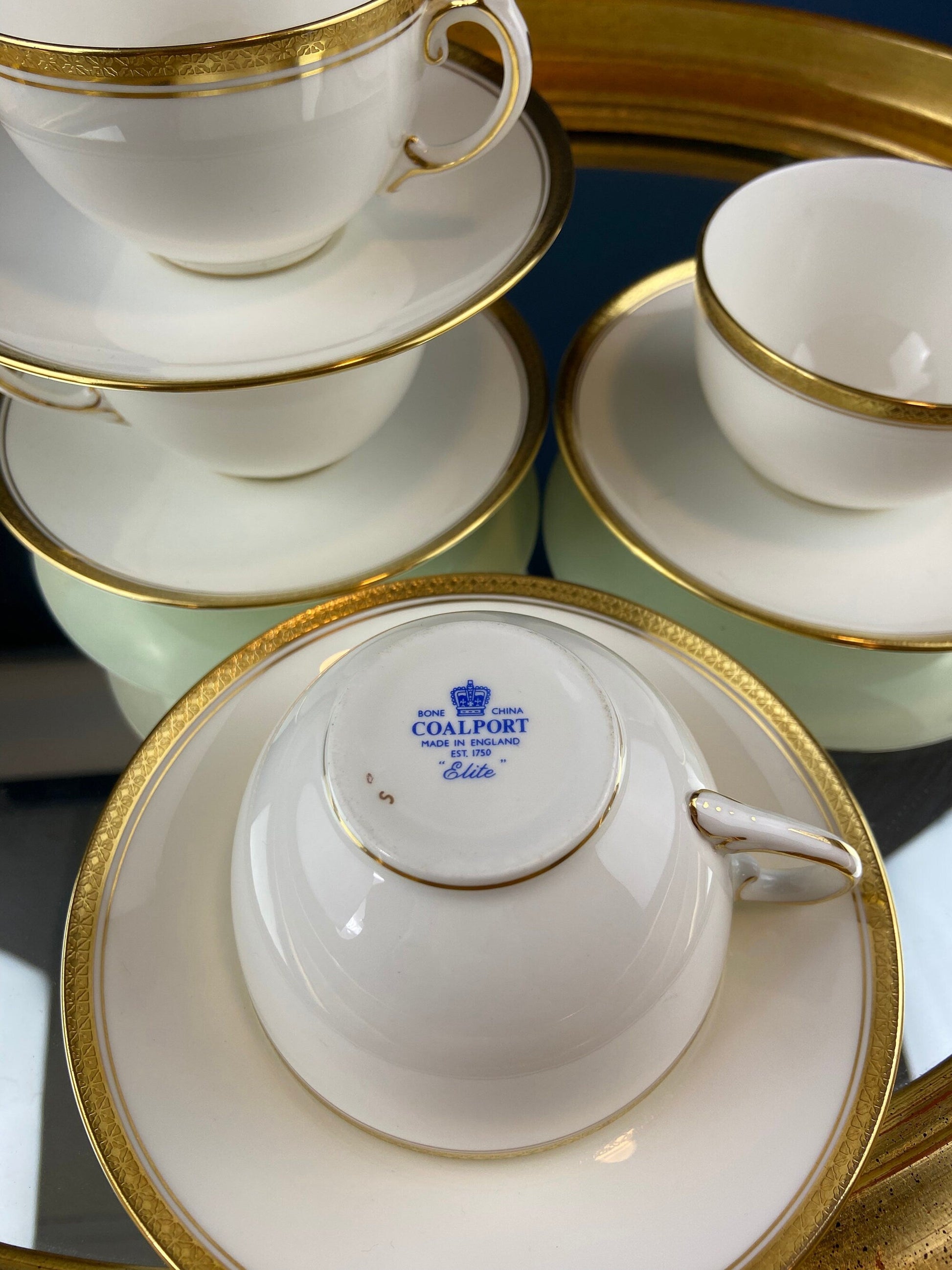 Coalport Elite White Cup and Saucer: Gold Rim Wedding Band China - Tampa Home & Garden Store