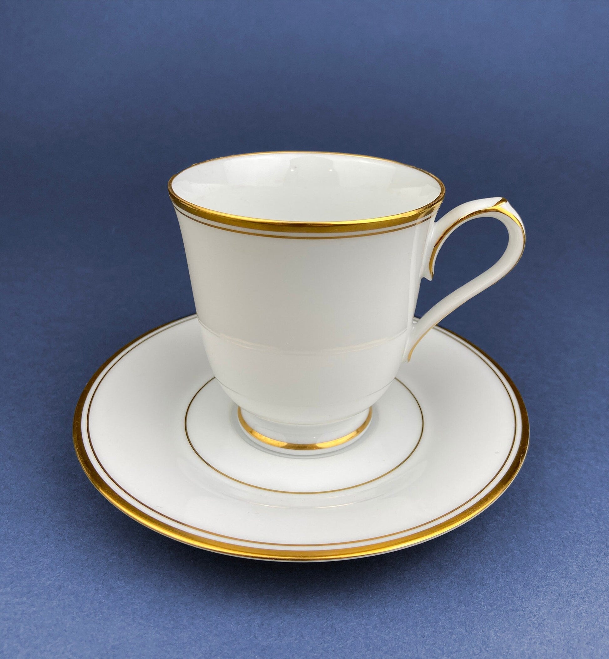 Coalport Elite White Cup and Saucer: Gold Rim Wedding Band China - Tampa Home & Garden Store