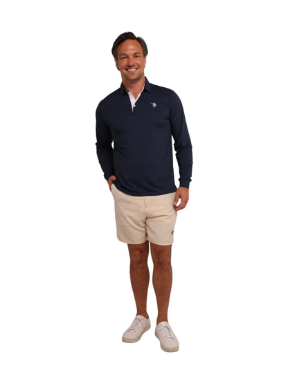 Coast Long Sleeve Polo navy by White Water Life with white placket and chest logo on front on Tampa Home & Garden Store