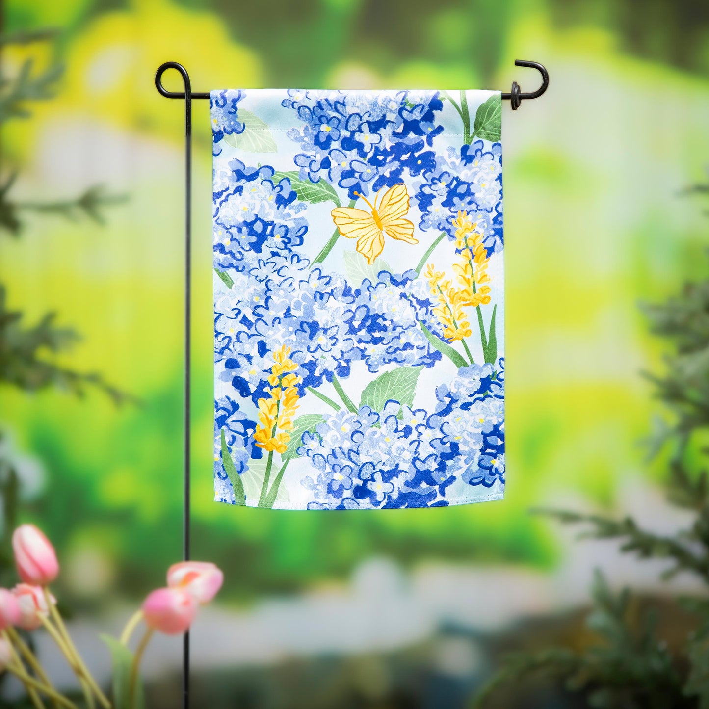 Coastal Citrus Hydrangeas and Butterflies Suede Garden Flag - Tampa Home & Garden Store