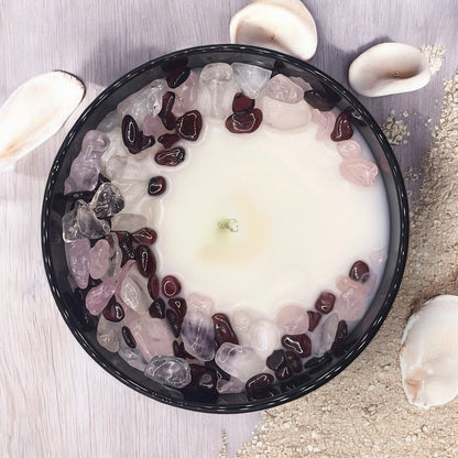 Coastal Dreams Crystal Candle with Garnet, Crystal Quartz, and Rose Quartz | Coconut-Soy Wax Candle, 9oz - Tampa Home & Garden Store