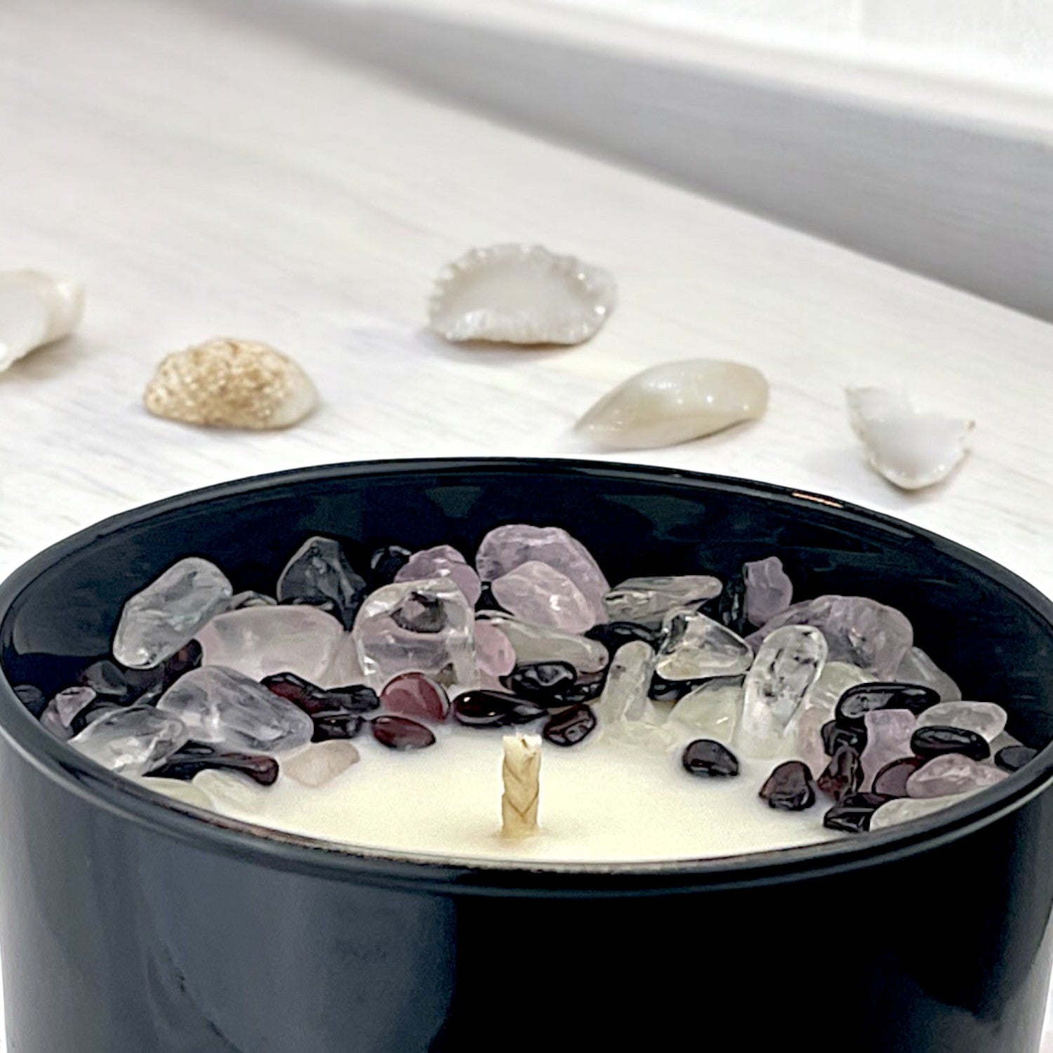 Coastal Dreams Crystal Candle with Garnet, Crystal Quartz, and Rose Quartz | Coconut-Soy Wax Candle, 9oz - Tampa Home & Garden Store
