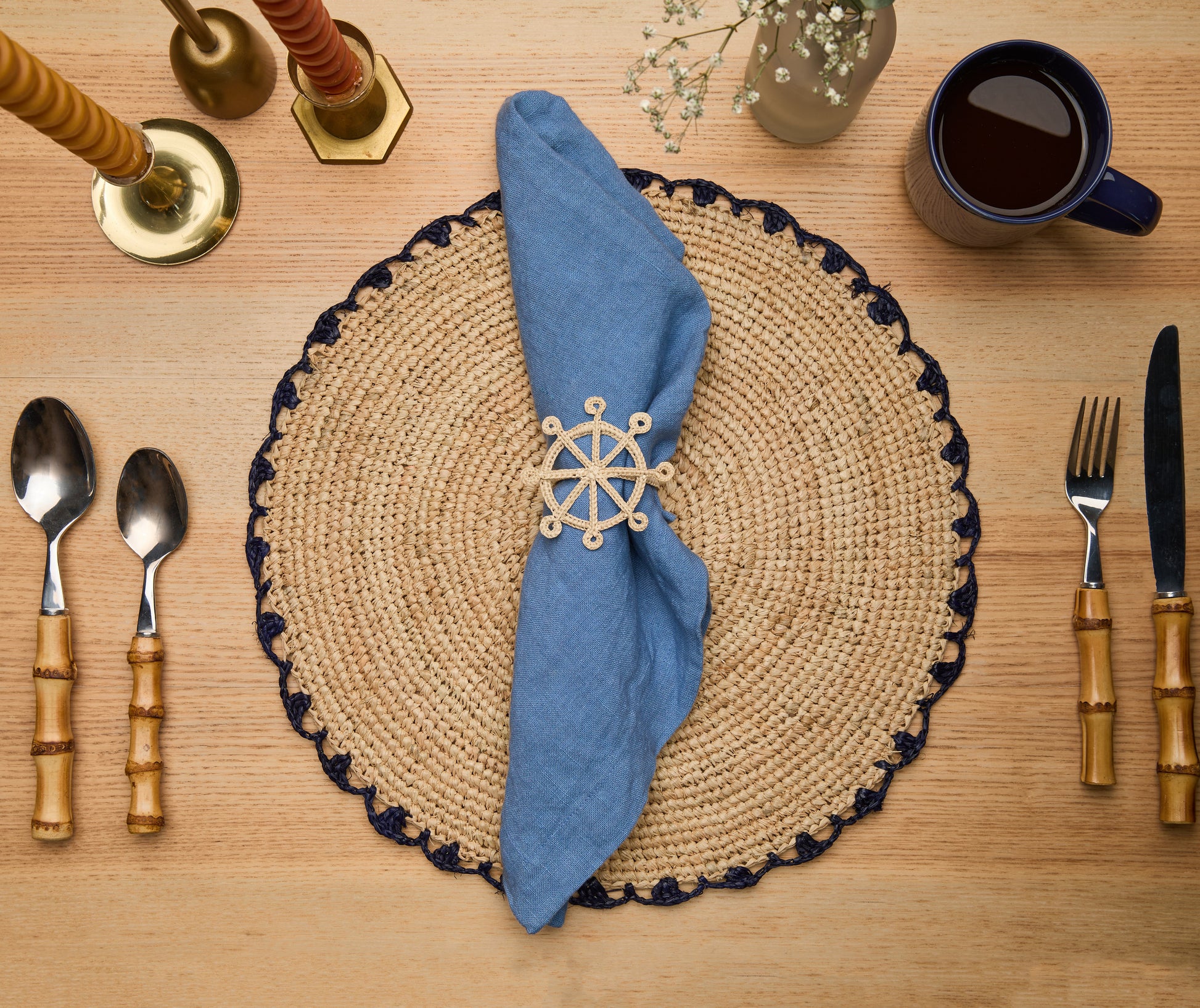 Coastal Ship Wheel Napkin Ring – 2.5” Handwoven Iraca Palm – Nautical Table Decor from Colombia - Tampa Home & Garden Store