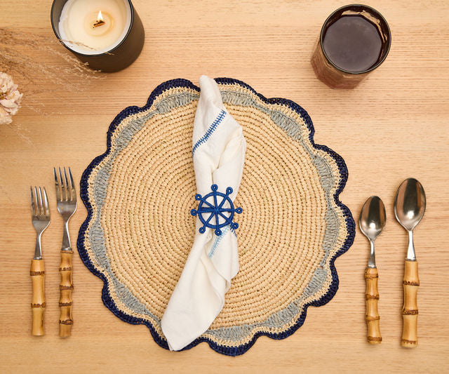 Coastal Ship Wheel Napkin Ring – 2.5” Handwoven Iraca Palm – Nautical Table Decor from Colombia - Tampa Home & Garden Store