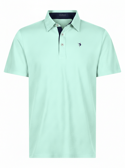 Coastal Performacne Polo mint green polo with navy placket and small chest logo White Water Life on Tampa Home & Garden Store