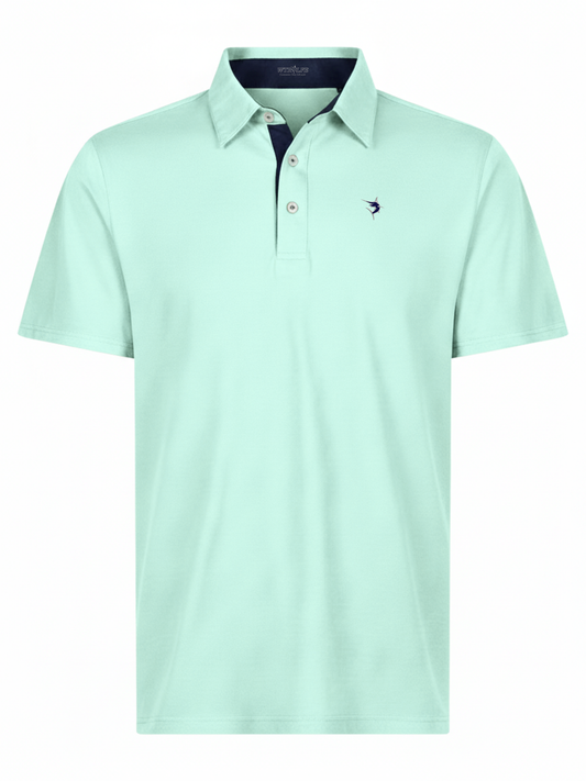 Coastal Performacne Polo mint green polo with navy placket and small chest logo White Water Life on Tampa Home & Garden Store