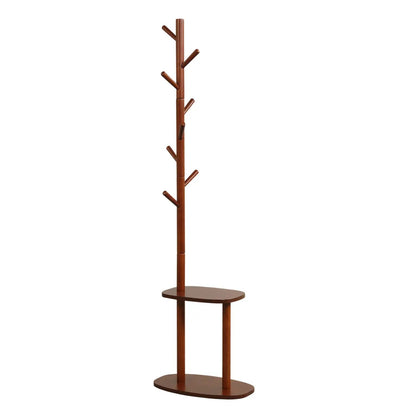 Coat Rack with Hooks and Shelves in Walnut Wood