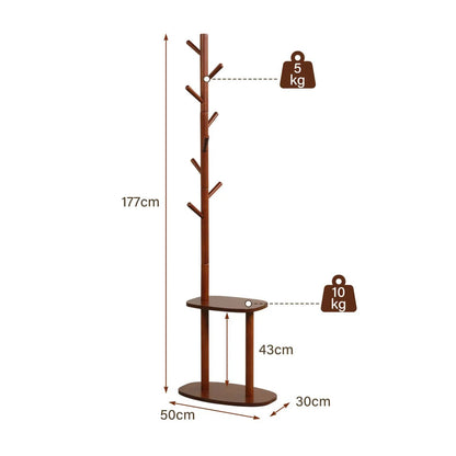 Coat Rack with Hooks and Shelves in Walnut Wood
