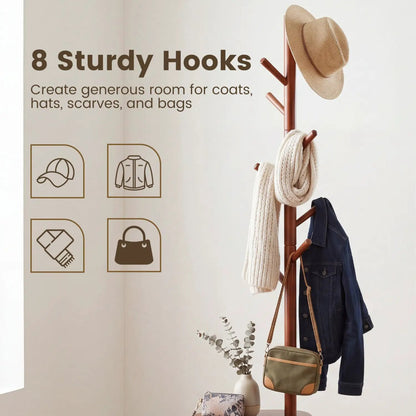 Coat Rack with Hooks and Shelves in Walnut Wood