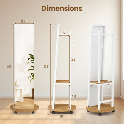 Coat Rack with Full Length Mirror Freestanding Coat Tree with 3 Hooks