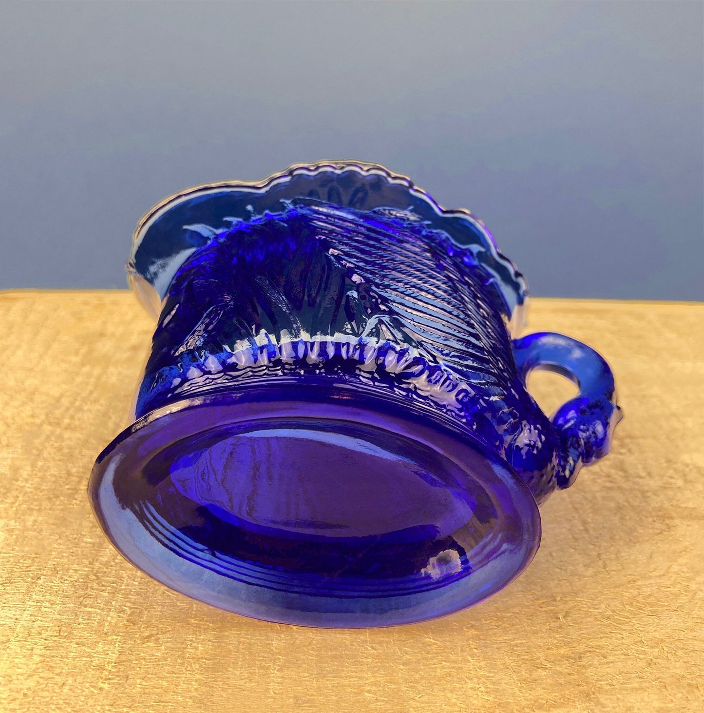 Cobalt Blue Creamer with Swan-Shaped Handle and Lid. Glass Creamer with Embossed Reed and Swans. Collectible Glass. Gift Idea. - Tampa Home & Garden Store