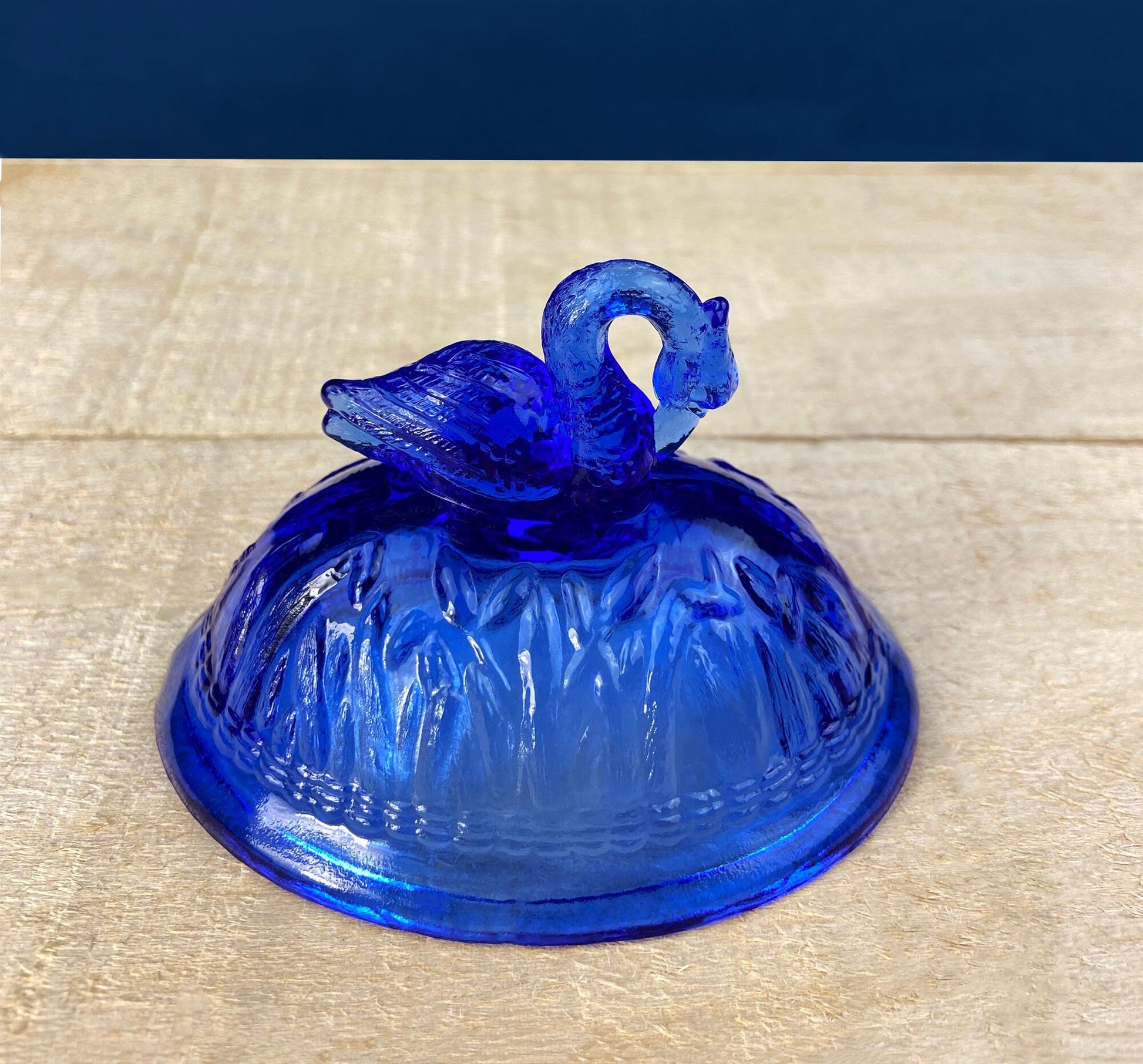 Cobalt Blue Creamer with Swan-Shaped Handle and Lid. Glass Creamer with Embossed Reed and Swans. Collectible Glass. Gift Idea. - Tampa Home & Garden Store