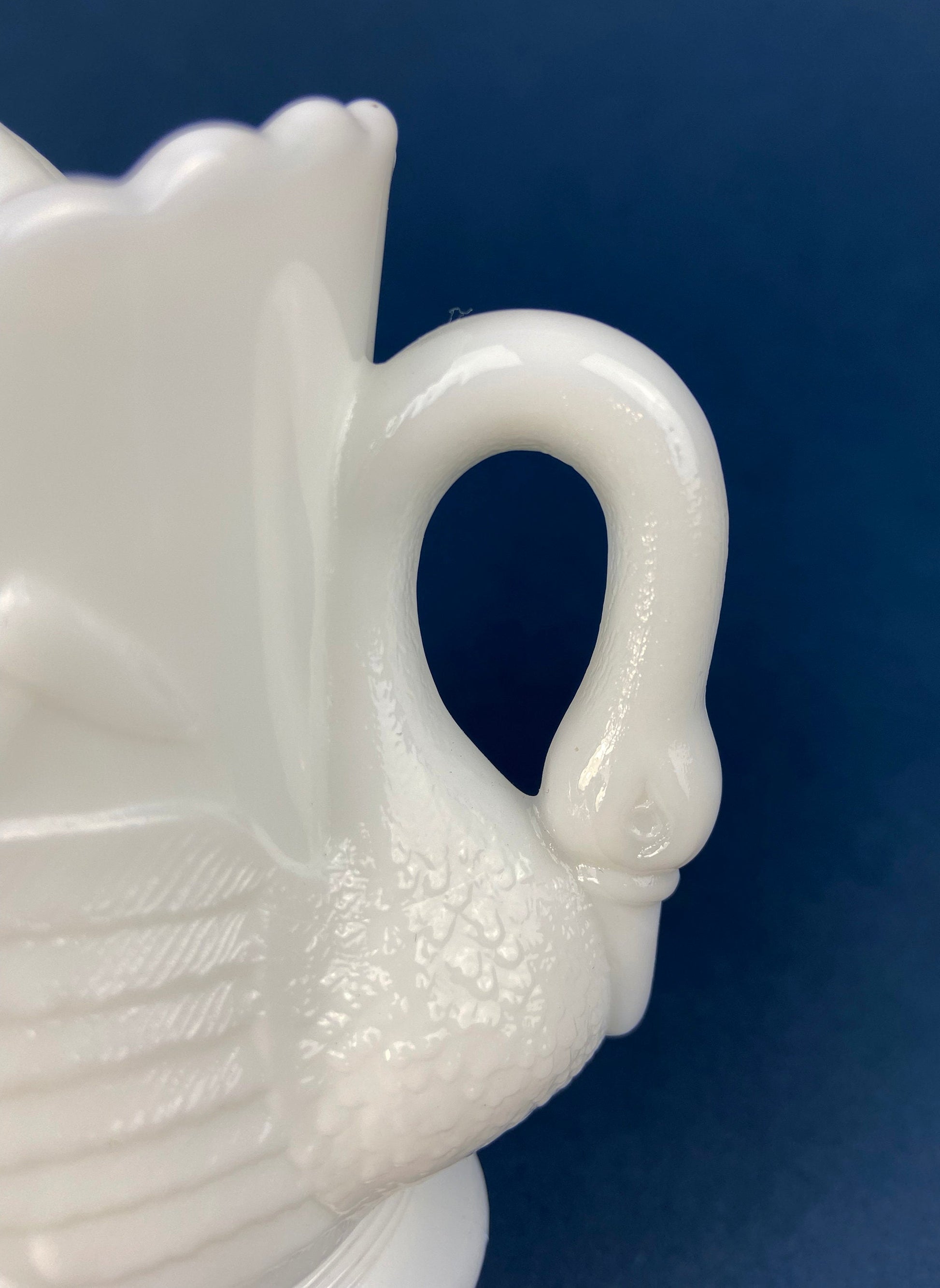Cobalt Blue Creamer with Swan-Shaped Handle and Lid. Glass Creamer with Embossed Reed and Swans. Collectible Glass. Gift Idea. - Tampa Home & Garden Store