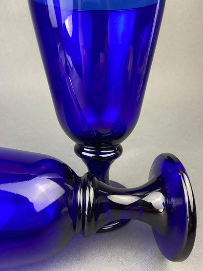 Cobalt Blue Glass Water Goblets. Set of Eight Contemporary Style Stemware. Dark Blue Modern Glassware. Fine Dining. - Tampa Home & Garden Store
