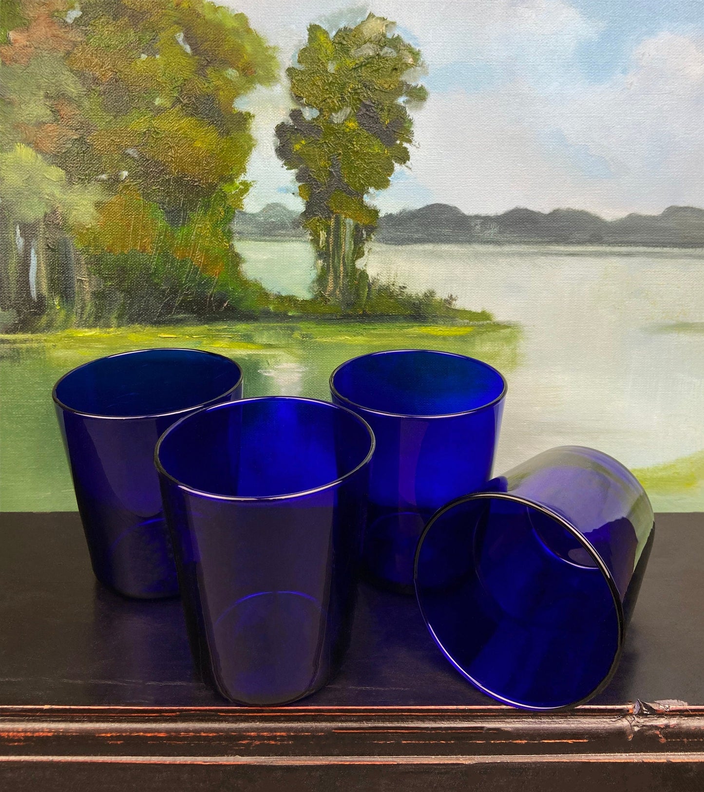 Cobalt Blue Glass Water Goblets. Set of Eight Contemporary Style Stemware. Dark Blue Modern Glassware. Fine Dining. - Tampa Home & Garden Store