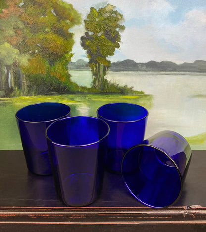 Cobalt Blue Glass Water Goblets. Set of Eight Contemporary Style Stemware. Dark Blue Modern Glassware. Fine Dining. - Tampa Home & Garden Store