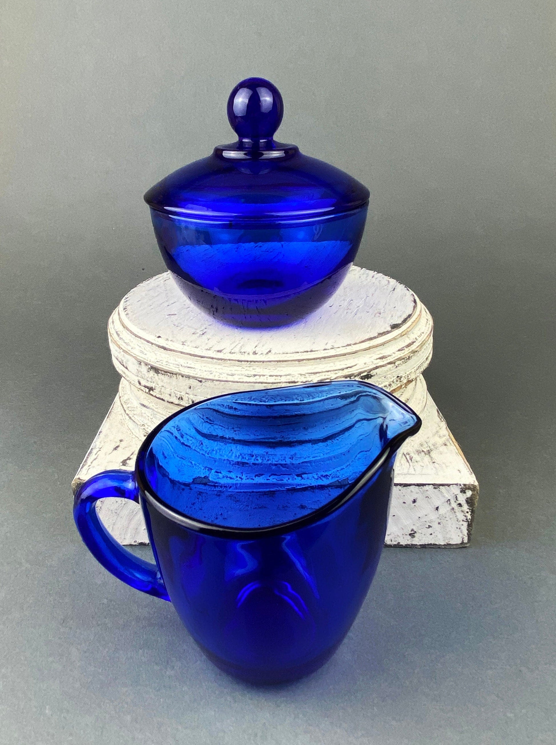 Cobalt Blue Hand Blown Stemware.  Set of Six Heavy Spanish/Mexican Style Stemed Glasses. Primitive Drinkware. Stylish Barware. - Tampa Home & Garden Store