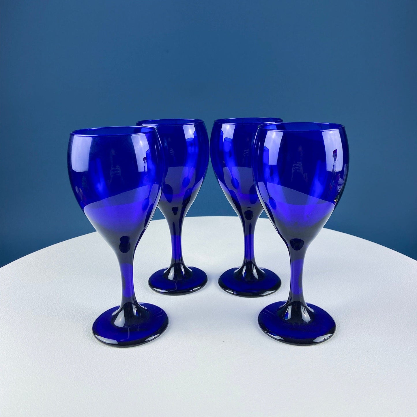 Cobalt Blue Wine Glasses. Set of Four Stemware. Dark Blue Modern Design. Holiday Celebration. Home Dining Room Decor. Gift for Him or Her. - Tampa Home & Garden Store