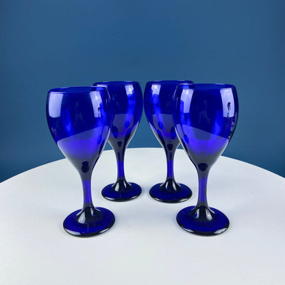 Cobalt Blue Wine Glasses. Set of Four Stemware. Dark Blue Modern Design. Holiday Celebration. Home Dining Room Decor. Gift for Him or Her. - Tampa Home & Garden Store