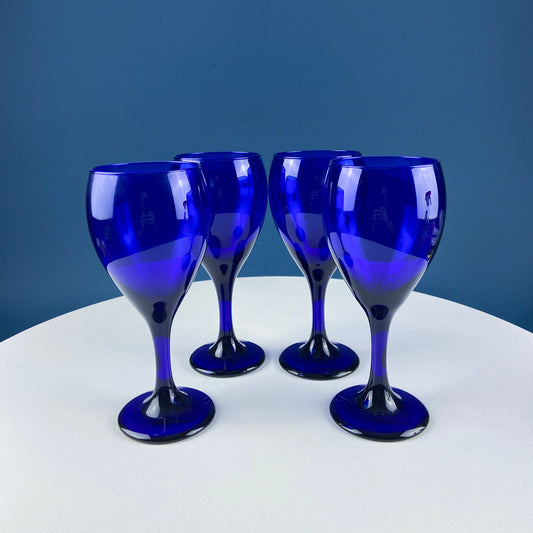 Cobalt Blue Wine Glasses. Set of Four Stemware. Dark Blue Modern Design. Holiday Celebration. Home Dining Room Decor. Gift for Him or Her. - Tampa Home & Garden Store