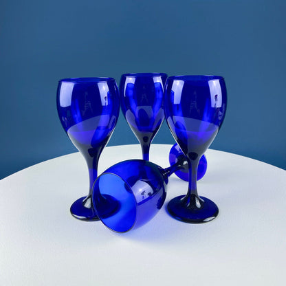 Cobalt Blue Wine Glasses. Set of Four Stemware. Dark Blue Modern Design. Holiday Celebration. Home Dining Room Decor. Gift for Him or Her. - Tampa Home & Garden Store