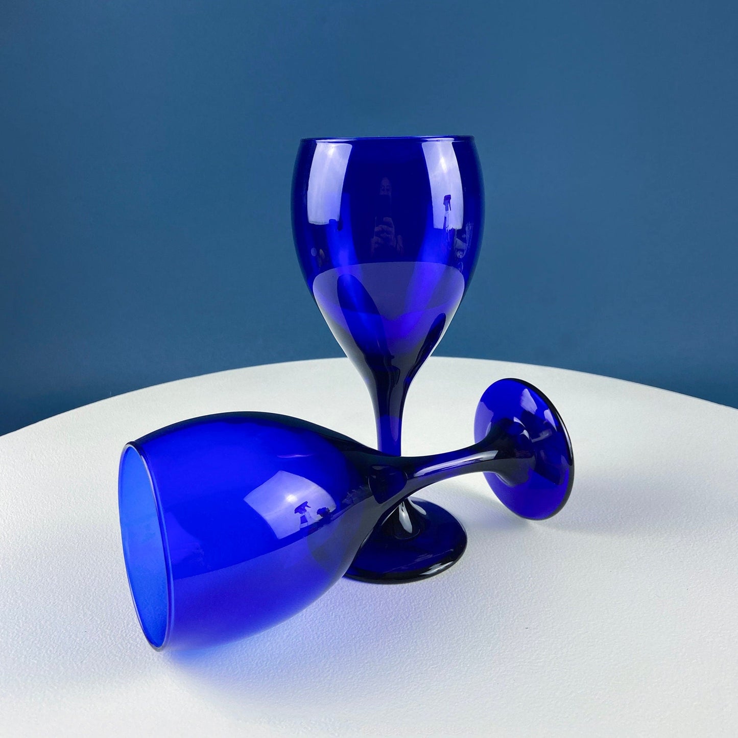 Cobalt Blue Wine Glasses. Set of Four Stemware. Dark Blue Modern Design. Holiday Celebration. Home Dining Room Decor. Gift for Him or Her. - Tampa Home & Garden Store