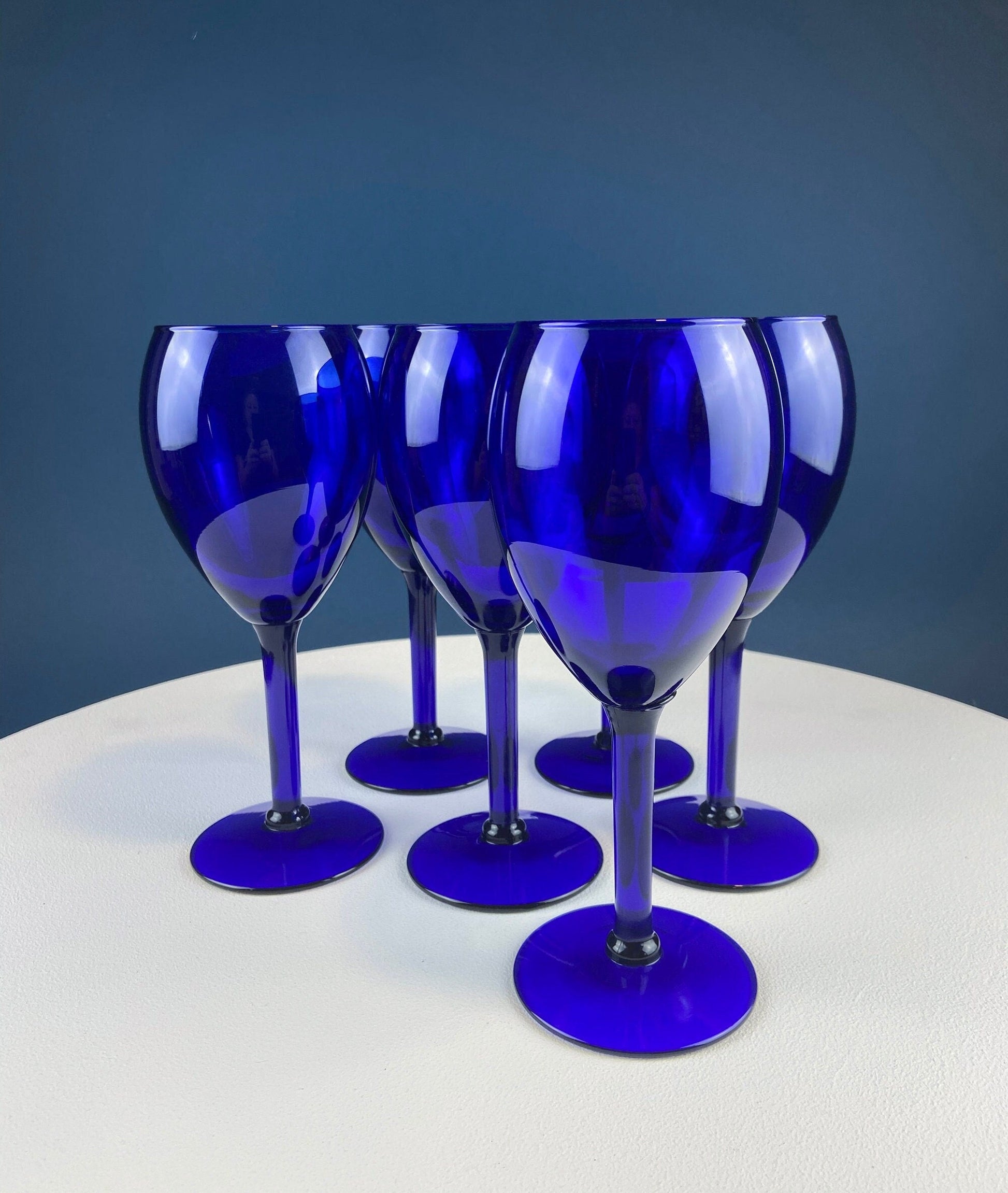 Cobalt Blue Wine Glasses. Set of Four Stemware. Dark Blue Modern Design. Holiday Celebration. Home Dining Room Decor. Gift for Him or Her. - Tampa Home & Garden Store