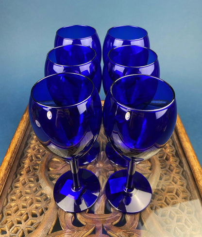 Cobalt Blue Wine Glasses.  Set of Six Stemware. Dark Blue Modern Glasses. Holiday Celebration. - Tampa Home & Garden Store
