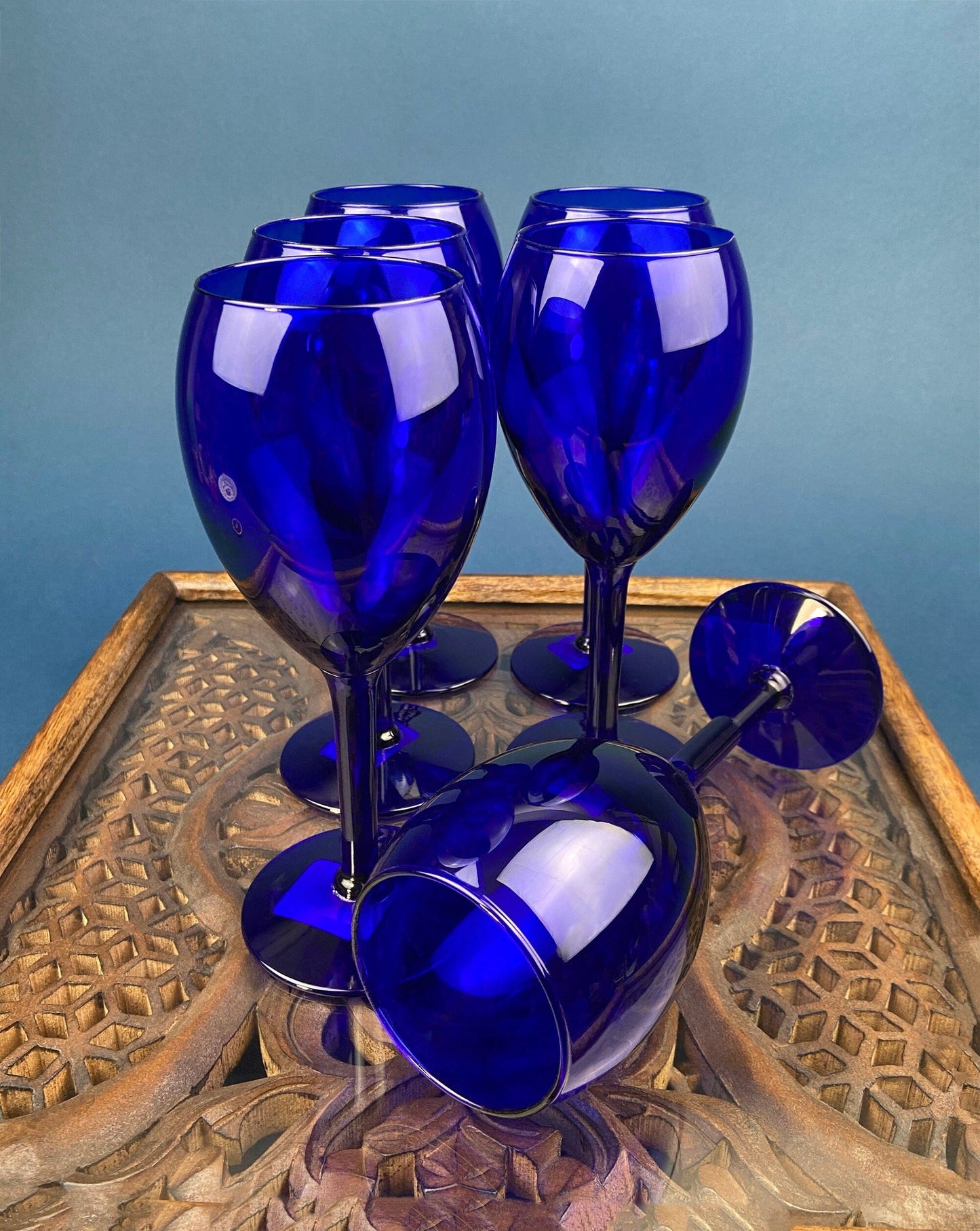 Cobalt Blue Wine Glasses.  Set of Six Stemware. Dark Blue Modern Glasses. Holiday Celebration. - Tampa Home & Garden Store